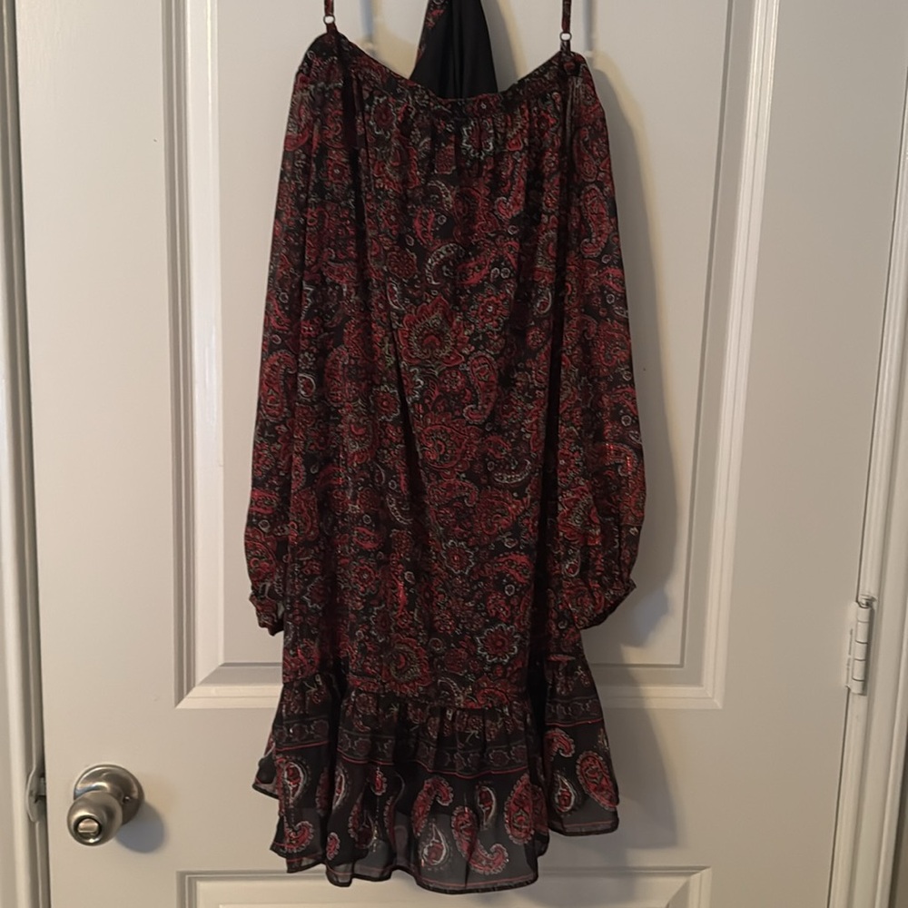 AQUA Criss-Cross Off the Shoulder Black/Red Dress, Sz. Small, NWT - Picture 2 of 3